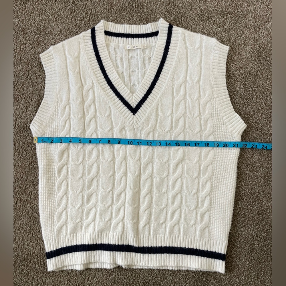 Ellison - White Polo Cricket Cable Knit Sweater Vest - Picture 4 of 5